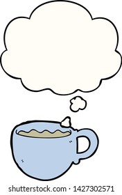 cartoon coffee cup with thought bubble