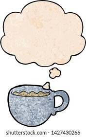 taza de café de dibujos animados con burbuja de pensamiento en forma de textura gruesa