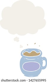 cartoon coffee cup with thought bubble in retro style