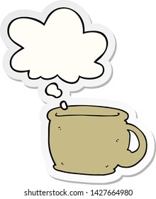cartoon coffee cup with thought bubble as a printed sticker