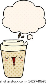 cartoon coffee cup with thought bubble in comic book style