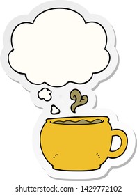 cartoon coffee cup with thought bubble as a printed sticker