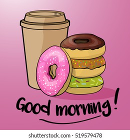 Cartoon coffee and donuts