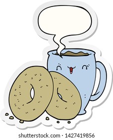 cartoon coffee and donuts with speech bubble sticker