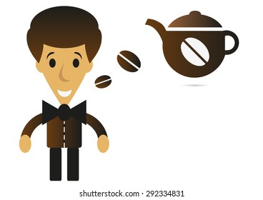 Cartoon coffee man, coffee concept.