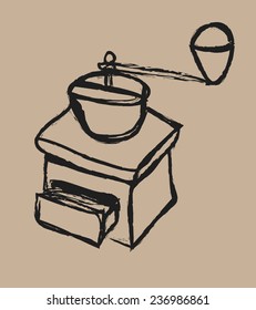 cartoon coffee mill isolated on brown background