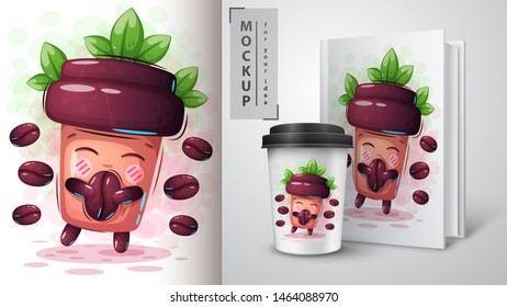 Cartoon coffee - mockup for your idea Vector eps 10