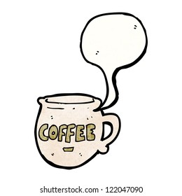 cartoon coffee mug with speech bubble