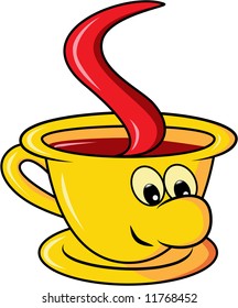 Cartoon coffee (or tea) cup with smiling face