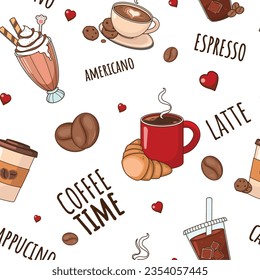 Cartoon Coffee Seamless Pattern Background