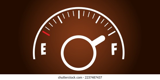 Cartoon coffee speed meter, power on. Coffee or tea break. Measuring scale with cup of coffee. Coffee time Vector icon or logo. Battery charge, full energy indicator. Energetic drink. Milk and sugar