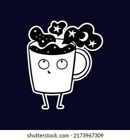 Etiqueta del café de dibujos animados. Vector taza de pegatina de café sobre fondo blanco.