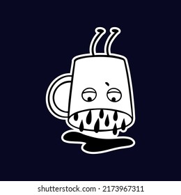 Cartoon coffee sticker. Vector cup of coffee sticker on white background.