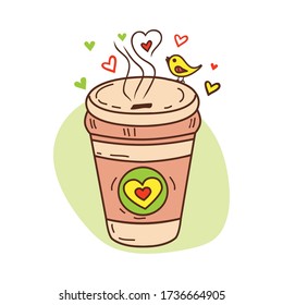 Cartoon Kaffee oder Teetasse. Nehmen Sie Kaffee, Tee. Zeichentrickdarstellung
