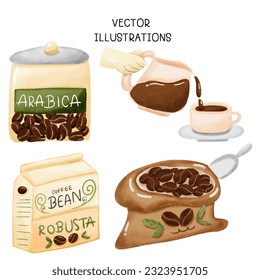Cartoon Coffee Time with watercolor style