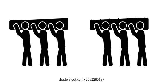 Cartoon coffin bearers or coffin bearer. Funeral, mourning traditional. Interring a dead body. Ritual service men carry the coffin. Burial ceremony procession. carrying dead body on their shoulder.