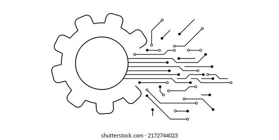 Cartoon cogwheel, gear mechanism. technology data icon or logo. Digital tech symbol or pictogram. Api, chip and process. Input or output. login and password. Digital key. Cogwheels and connection. Ai.