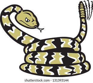 A Cartoon Of A Coiled Rattlesnake Ready To Strike.