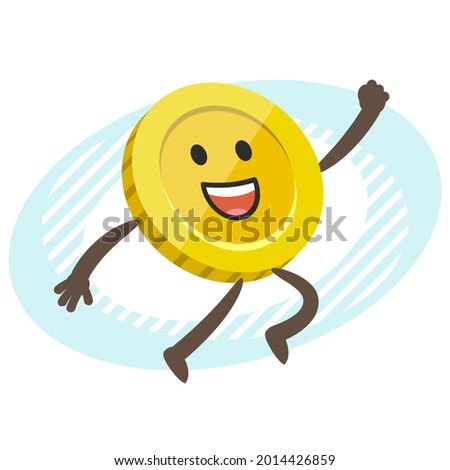 Cartoon Coin Character joyfully jumping. Vector Illustration.