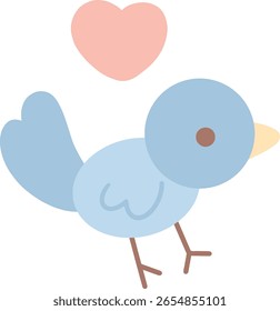Cartoon collage of blue bird with pink heart