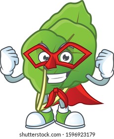 A cartoon of collard greens with Super hero costume
