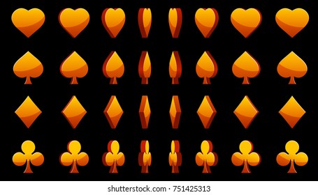 Cartoon collection of 3D Orange symbols poker cards, vector animation game rotation