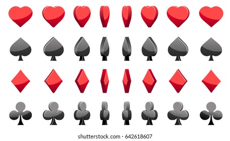 Cartoon collection of 3D symbols poker cards, vector animation game rotation