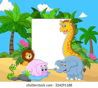 Cartoon collection animal with blank sign