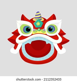 Cartoon collection with dance lion mask set for celebration decoration design. Isolated vector illustration. Happy chinese new year. Celebrate party graphic.