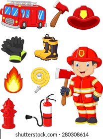 Cartoon collection of fire equipment