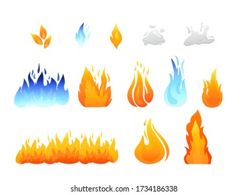 Cartoon collection Fire Flames Set. Great Light Effect for Design on a white background. Isolated and easy to edit suitable for web design or game design. Flat Vector Illustration