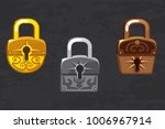 cartoon collection of gold, silver and bronze padlocks. Game and app ui icons, Vector design elements.