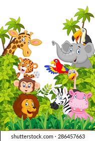 Cartoon collection happy animal in the jungle