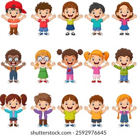 Cartoon collection of  happy multiethnic kids