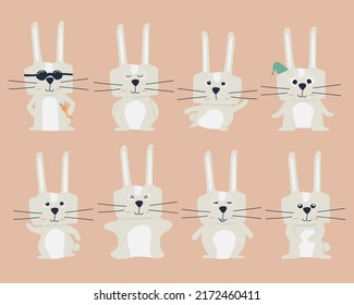 Cartoon collection of rabbit standing design, Vector illustration.