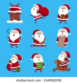 Cartoon collection of Santa Claus, Christmas vector character set in different situations.