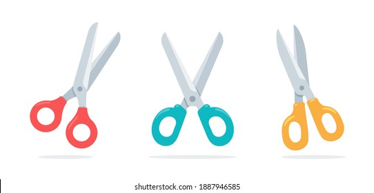 Cartoon collection scissors paper cut in various colors Isolated on white background