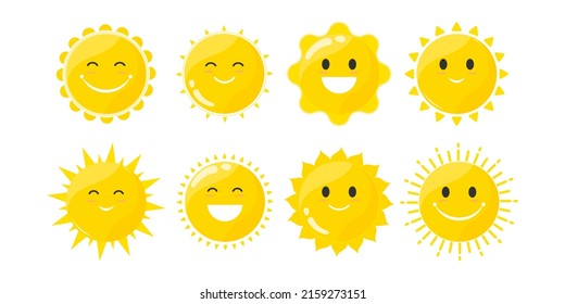 Cartoon collection smiling of sun, Vector illustration.