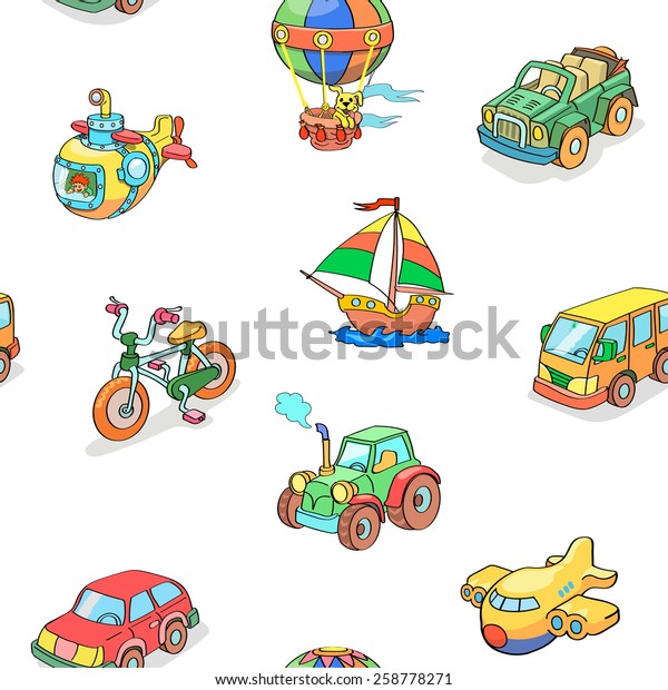 Cartoon collection  of Transportation seamless\
pattern vector