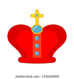 Cartoon coloeful royal crown. Medieval festival props. Fairy tale theme vector illustration for icon, stamp, label, certificate, gift card, invitation, coupon or sale banner decoration