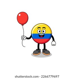 Cartoon of colombia flag holding a balloon , character design