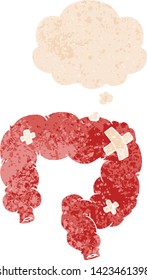 cartoon colon with thought bubble in grunge distressed retro textured style