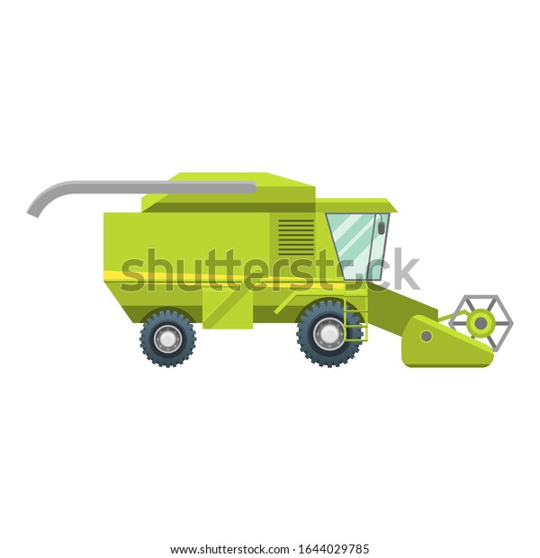 Cartoon Color Agricultural Vehicle with\
Cabin on a White Harvesting and Agriculture Industry Concept Flat\
Design Style. Vector\
illustration