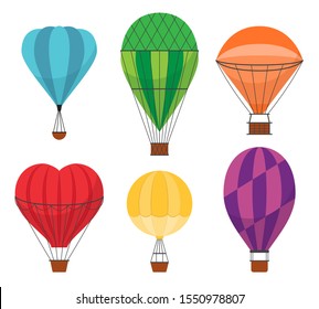 Cartoon Color Air Balloons Icon Set Include of Heart and Ball Shapes. Vector illustration of Icons