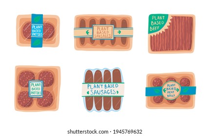 Cartoon Color Alternative Meat Vegetarians Icon Set. Vector