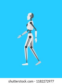 Cartoon Color Android Robot Cyborg Technology and Futuristic Intelligence Machine Concept for Business Flat Design Style. Vector illustration