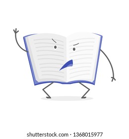 Cartoon Color Angry Book Emoji Character Person Emotion Expression Concept Element Flat Design Style. Vector illustration