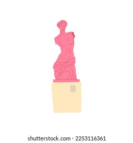 Cartoon Color Antique Statue on a Pedestal Concept Flat Design Style Isolated on a White Background. Vector illustration