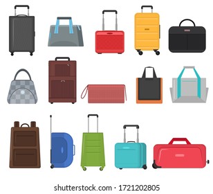 Cartoon Color Bag Sign Icon Set Include of Suitcases, Backpacks and Bags. Vector illustration of Icons