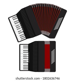 Cartoon Color Bayan Accordion Set on a Background Flat Design Style. Vector illustration